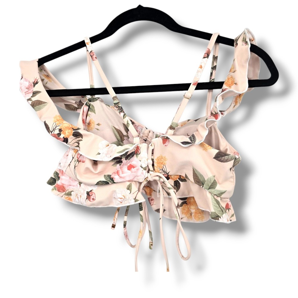Power 2 The Flower Floral Ruffle‎ Off Shoulder Crop Top Ruched Drawstring M